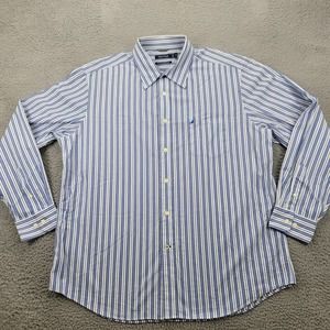 Nautica Shirt Mens XL Blue‎ Black White Striped Casual Classic Button Up